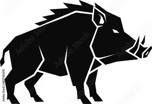 Silhouette of a wild boar in a geometric and artistic style black and white.
