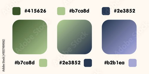 Gradient collection, shiny rainbow hologram. Holographic foil texture, blue, violet, green gradation. Catalog of samples palettes in RGB HEX. Vector set for frame, border, other design.
