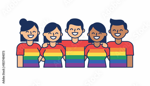 A group of friends wearing matching pridethemed tshirts gathered with laughter and smiles embodying friendship and solidarity.