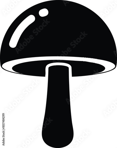 Simple black mushroom illustration with a rounded cap and a sturdy stem isolated.