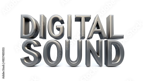Metallic 3D letters spell DIGITAL SOUND creating modern audio concept