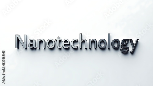 Innovative nanotechnology concept with 3D chrome lettering on a clean white background
