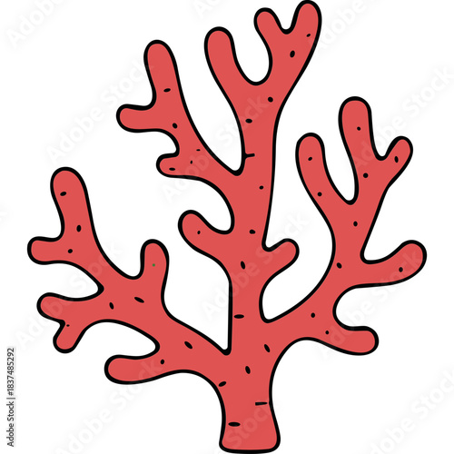 A Branching Red Coral Structure With Small Black Dots Isolated On A Black Background