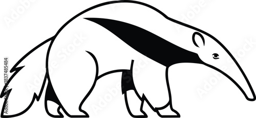 Stylized illustration of an anteater in a minimalist black and white design.