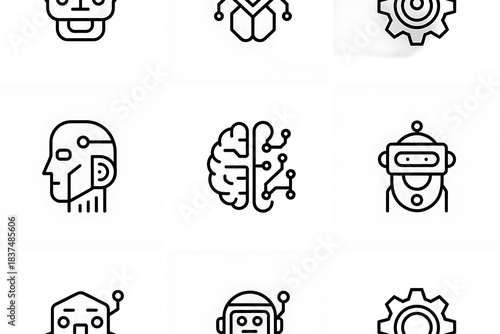 Artificial Intelligence web icons in line style. Innovation technology, machine, robot, bot, brain, collection. Vector illustration.