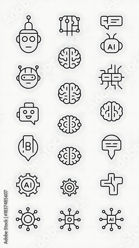 Artificial Intelligence web icons in line style. Innovation technology, machine, robot, bot, brain, collection. Vector illustration.
