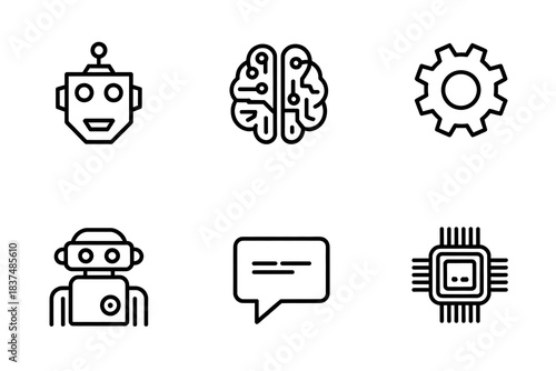 Artificial Intelligence web icons in line style. Innovation technology, machine, robot, bot, brain, collection. Vector illustration.