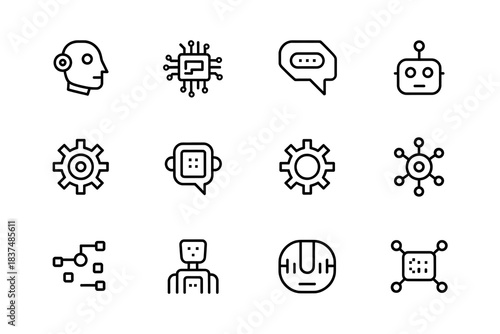 Artificial Intelligence web icons in line style. Innovation technology, machine, robot, bot, brain, collection. Vector illustration.