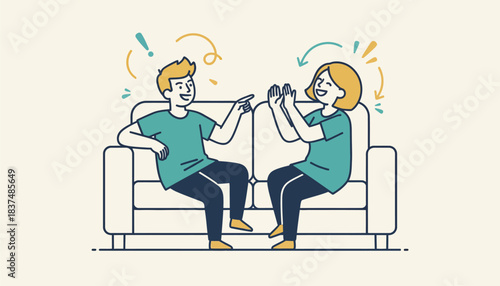 Two partners on a couch sharing a lighthearted moment while playfully teasing each other showcasing humor as a vital aspect of communication.