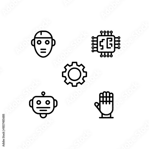 Artificial Intelligence web icons in line style. Innovation technology, machine, robot, bot, brain, collection. Vector illustration.