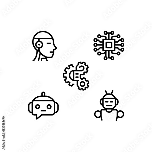 Artificial Intelligence web icons in line style. Innovation technology, machine, robot, bot, brain, collection. Vector illustration.
