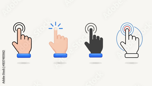 Collection of Four Hand Cursor Icons Showing Different Styles of Clicking and Touching vector illustration