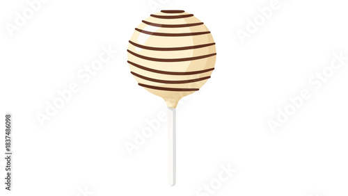White Chocolate Cake Pop With Dark Chocolate Drizzle On A White Stick Isolated On Black Background Studio Shot