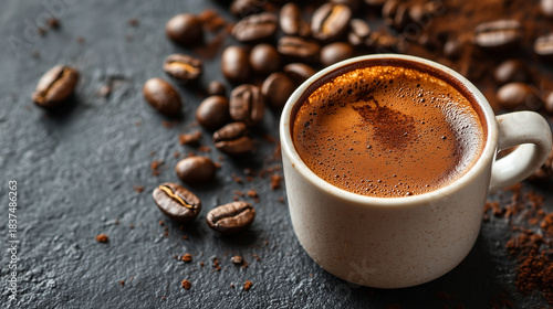 A cup of coffee with a lot of coffee grounds on the table
