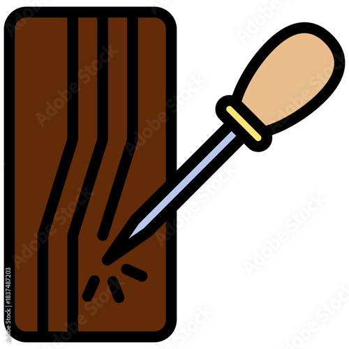 Awl Punch Outline Color Icon, Mini Illustration Relate To Carpentry, Wood Industry. Use For Modern Concept, Ui, Ux Web And App Development.