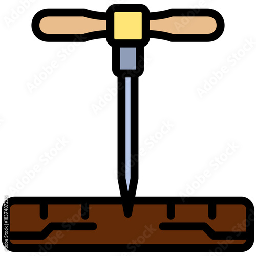 Awl Punch Outline Color Icon, Mini Illustration Relate To Carpentry, Wood Industry. Use For Modern Concept, Ui, Ux Web And App Development.