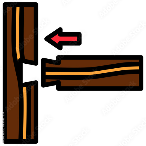 Groove Join Outline Color Icon, Mini Illustration Relate To Carpentry, Wood Industry. Use For Modern Concept, Ui, Ux Web And App Development.