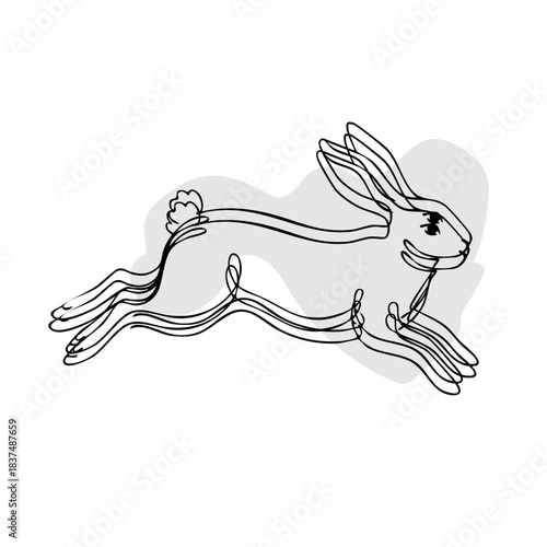 Minimal line art illustration of a running bunny with motion shadow — cute Easter rabbit vector perfect for spring holiday graphics and children’s designs