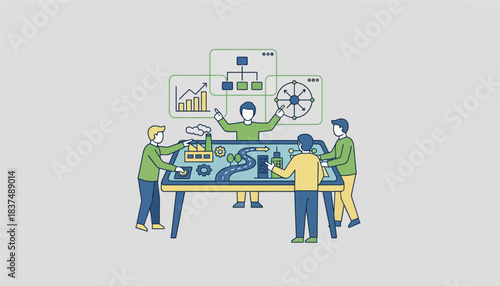 A workshop setting where participants engage with interactive simulations illustrating realworld applications of strategic decisions.