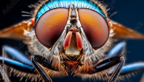 extreme close up of a fly s face showcasing intricate details of its eyes and mouthparts