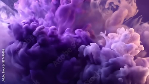 Mesmerizing Purple and Pink Ink Cloud Swirling in Water Abstract Background.