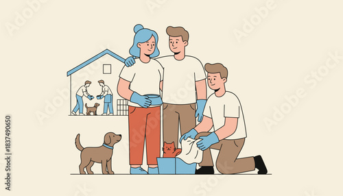 A volunteer day at a local shelter showing a couple working side by side helping others and bonding over a shared experience.