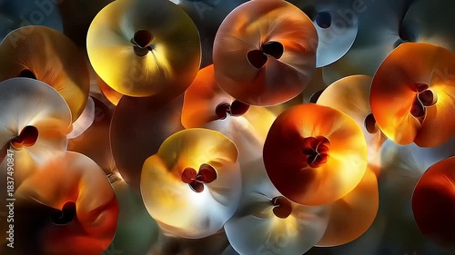 Ethereal Shimmering Discs in a Fluid Motion Animation.