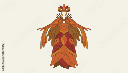 A costume inspired by seasonal changes with hues that mirror autumn leaves celebrating the cycle of nature through textiles and design.