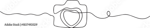 Hand drawn digital camera icon, one-line art drawing Camera, Camera continuous outline Vector illustration.
