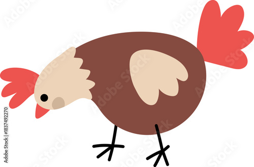 Vector funny hen icon. Farm pecking bird clipart isolated on white background. Spring or Easter illustration. Cute domestic animal illustration