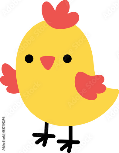 Vector yellow chick icon. Farm bird waving wing clipart isolated on white background. Spring or Easter baby chick illustration. Cute domestic animal illustration