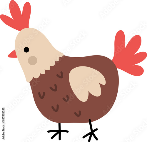 Vector funny hen icon. Farm bird clipart isolated on white background. Spring or Easter illustration. Cute domestic animal illustration