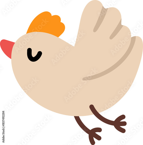 Vector flying bird with orange tuft icon. Spring migratory passage animal. Cute Easter village character illustration for kids isolated on white background