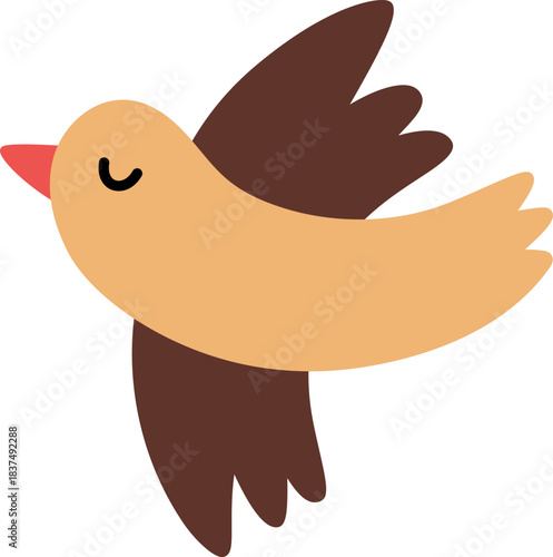 Vector flying brown bird icon. Spring migratory passage animal. Cute Easter village character illustration for kids isolated on white background