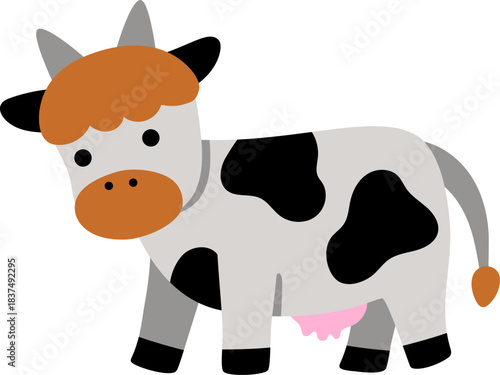 Vector cow icon. Cute farm animal isolated on white background. Adorable illustration for kids. Funny spring or Easter village character
