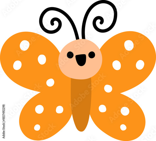 Vector orange butterfly icon. Adorable spring moth clipart. Funny woodland, forest or garden insect. Cute bug with spread wings illustration for kids isolated on white background