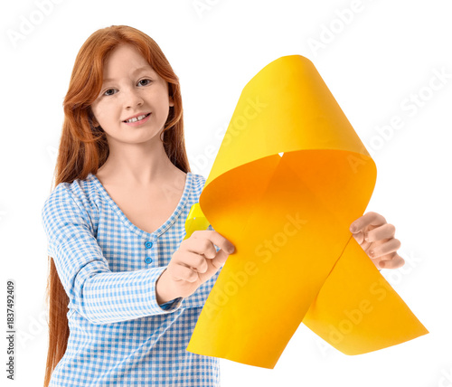 Teenage girl with paper yel...