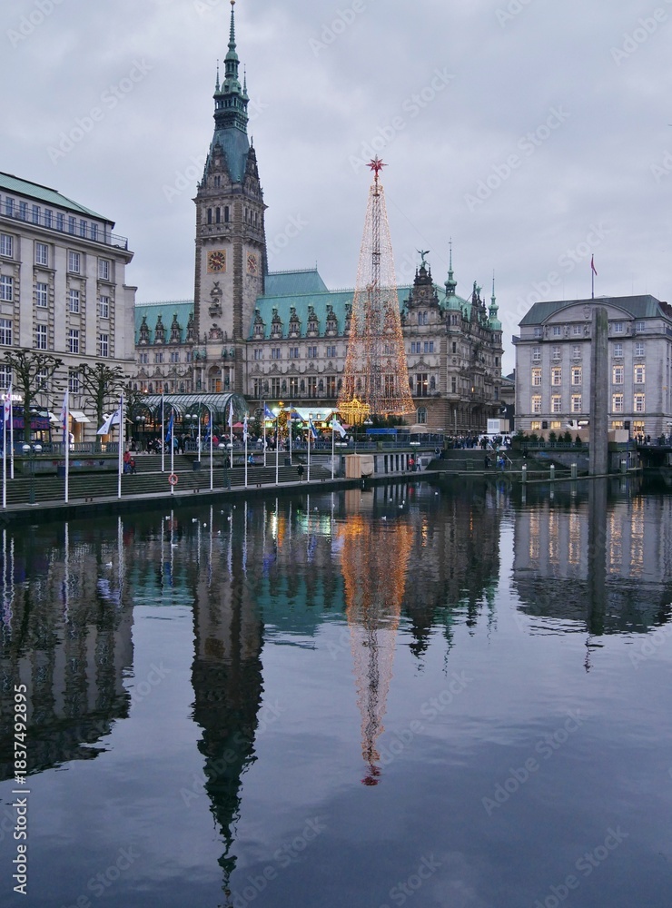 Obraz premium Weihnachtsmarkt am Hamburger Rathaus