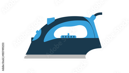 A Blue and Black Clothes Iron Appliance Shown on a Black Background with a White Outline Detail