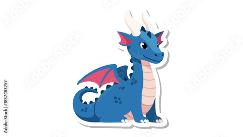 A Blue Baby Dragon With Pink Wings Sits On A Transparent Background With A Playful Expression And Horns Facing Forward