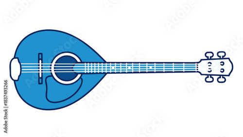 A Blue Bouzouki A Traditional Greek Stringed Musical Instrument With Six Strings And Six Tuning Pegs On A Black Background