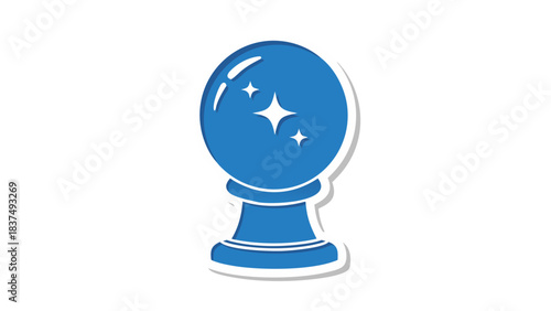 A Blue Crystal Ball Icon With A Pedestal Stand And Sparkling Stars Indicating Magic Or Fortune Telling On A Black Background