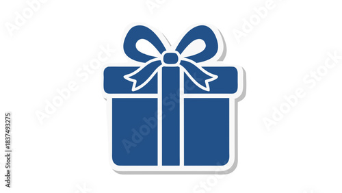 A Blue Gift Box with a White Ribbon Tied in a Bow on a Black Background