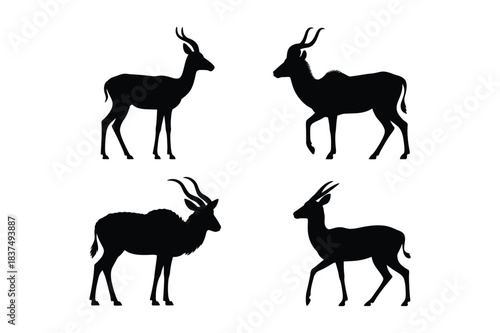 African wildlife gazelle and antelope animal vector silhouettes set