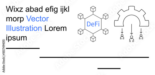Blockchain technology, decentralized finance, collaboration tools, system management, process automation, and digital economy. Blockchain nodes and gear with connected users. Blockchain and process