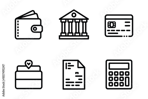 Financial and banking icons set: money, payment, accounting symbols