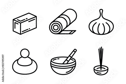 Wellness and spa outline icons set, featuring relaxation items