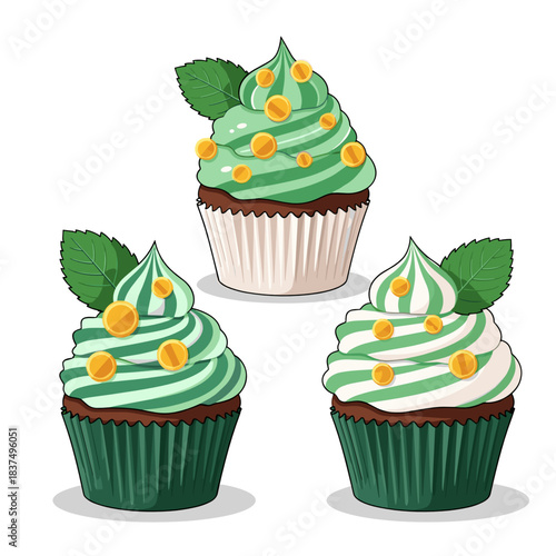 St Patricks Day cupcakes with green frosting and festive decorations