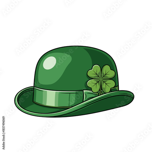 Green bowler hat icon with shamrock for St Patricks Day design