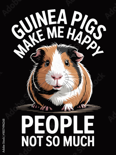 An illustration features a cute guinea pig above a humorous quote about happiness.